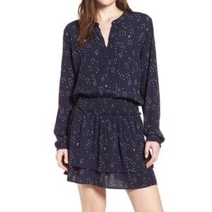 Rails Juliette navy blue galaxy long sleeve smocked mini dress star viscose XS